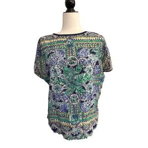 Lilly‎ Pulitzer XS S Women's Blue Green Floral Silk Dolman Sleeve Top